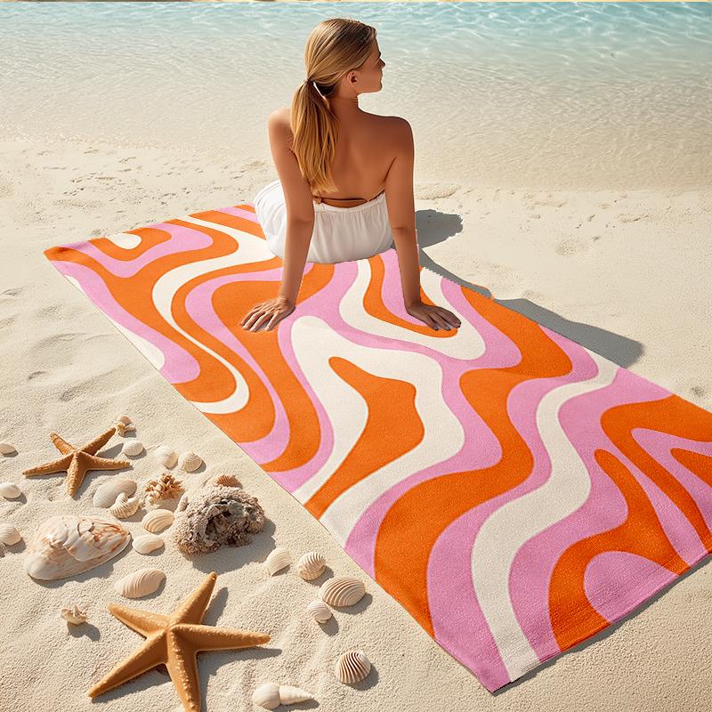 1Pc Abstract Swirls Lines Beach Towel, Quick Dry, Multi-Use for Beach Pool Gym Yoga Home Travel, Christmas, Halloween, Xmas Gift M928253