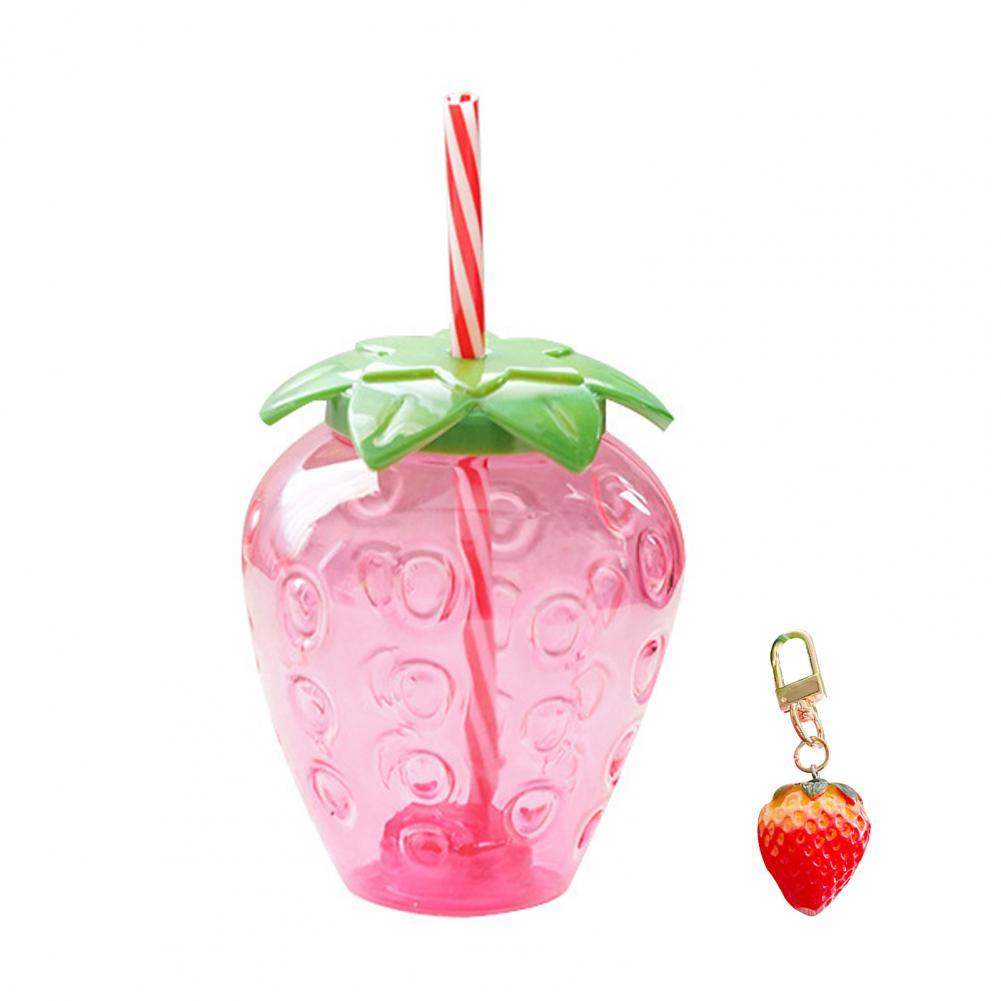 Summer Cute Strawberry Straw Water Bottle Cartoon Food Grade PP Milk Coffee Straw Cup for Home Drinkware