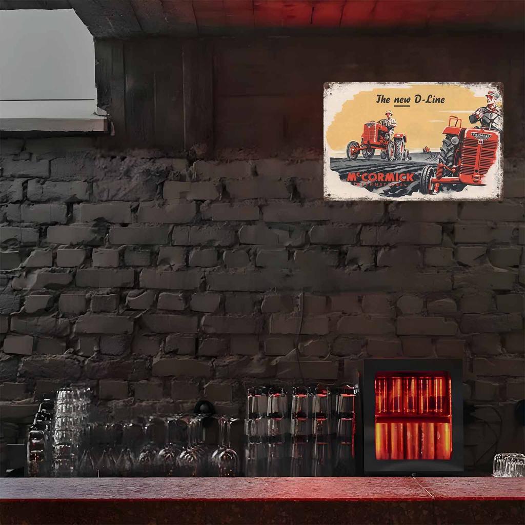 Vibrant Green Tractor Against a Backdrop of Rolling Hills Vintage Metal Wall Sign Decor Poster Frames Garage Living Room