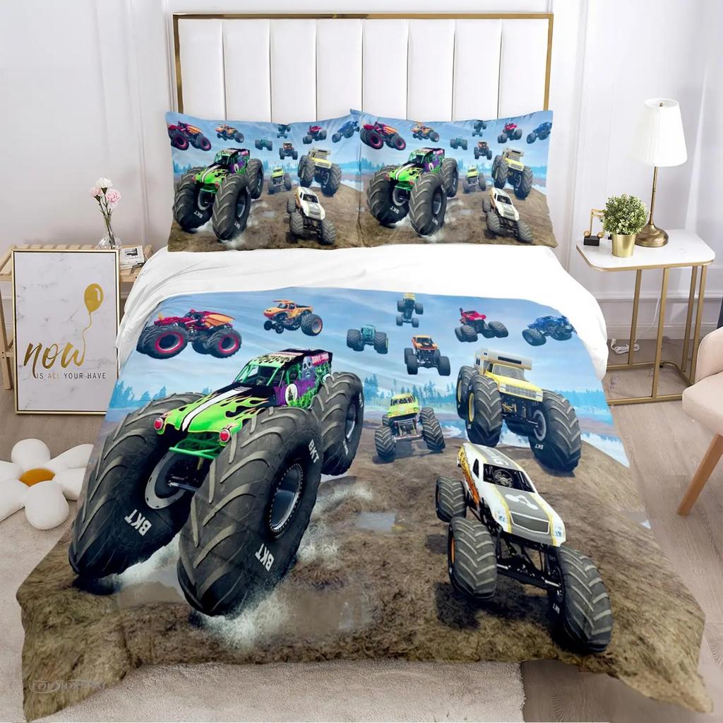 Cartoon Monster Truck All Season Duvet Cover Comforter Bedding Sets Soft Quilt Cover and Pillowcases SingleDoubleQueenKing