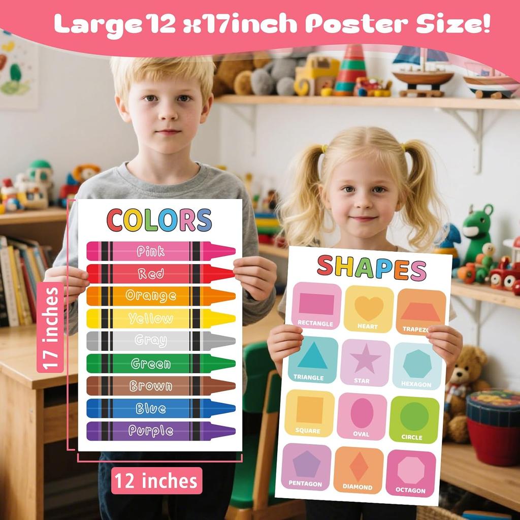 16 Educational Posters for Toddlers, Laminated Classroom Learning Posters, Kindergarten Classroom Must Haves, Preschool Homeschool Supplier Materials