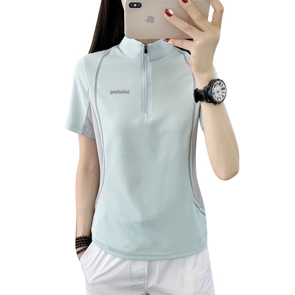 Outdoor stand-up collar quick-drying clothes women's short-sleeved T-shirt women's elastic, light, breathable, sweat-absorbing sports, running summer