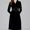 Autumn Winter Women Vintage Black Beading Chain Velvet Party Dresses