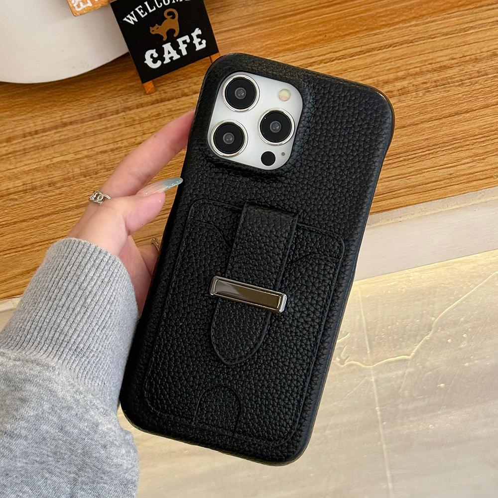 For iPhone 15 Pro Case with Card Slots Litchi Texture Leather+PET Phone Cover