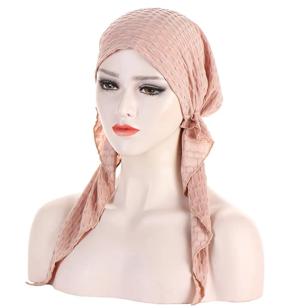 New Muslim Inner Hijab Turban Women Pre-Tied Cap Long Tail Headscarf Wrap Beanies Bonnet Head Scarf Stretch Headwear Ninja Hat