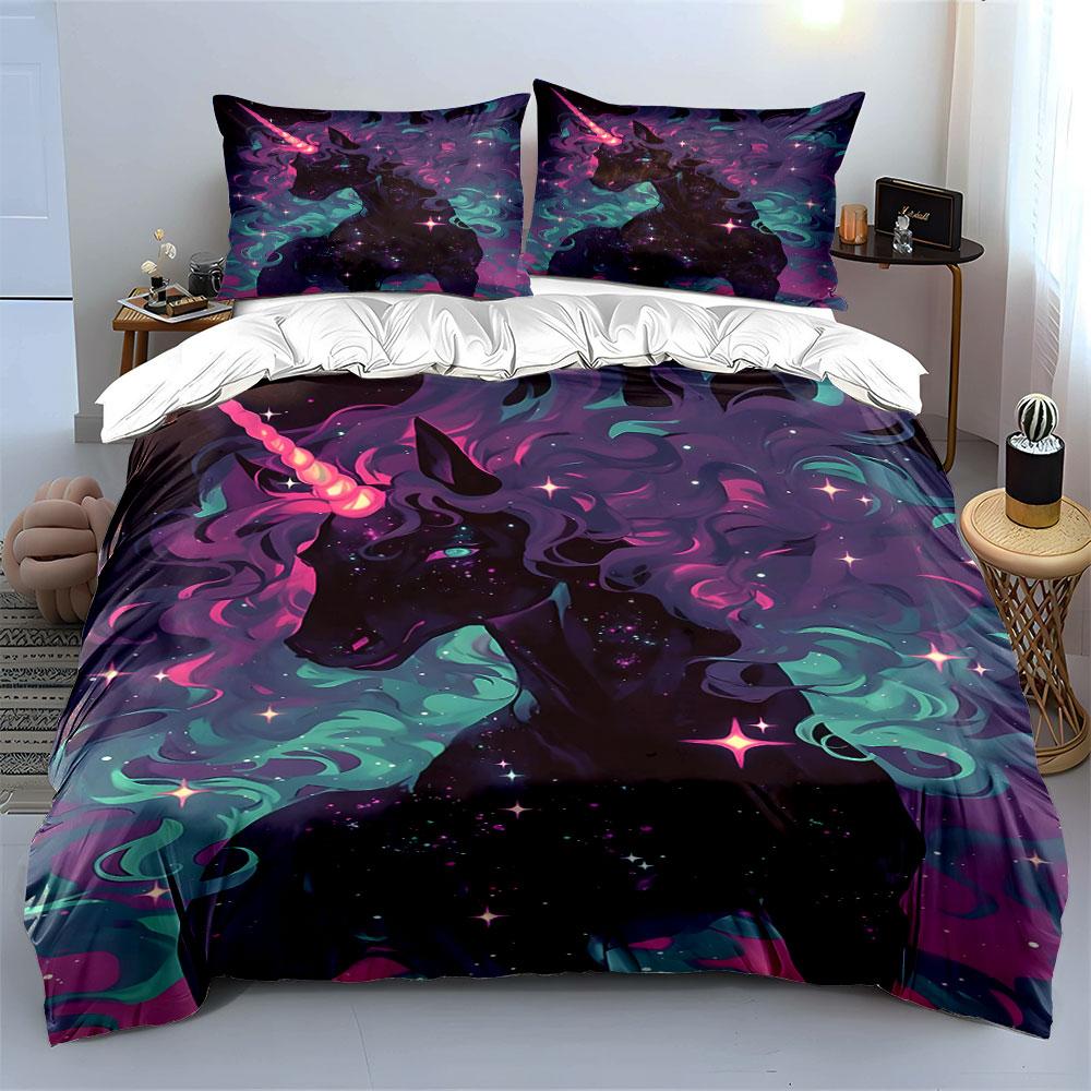 Silhouetted unicorn with nebula. Bedding sets Duvet cover sets Duvet covers Pillowcases(1 * Duvet Cover 2 * Pillowcases without duvet insert)