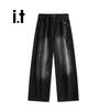 Izzue American Retro Washed Loose Wide-Leg Denim Jeans