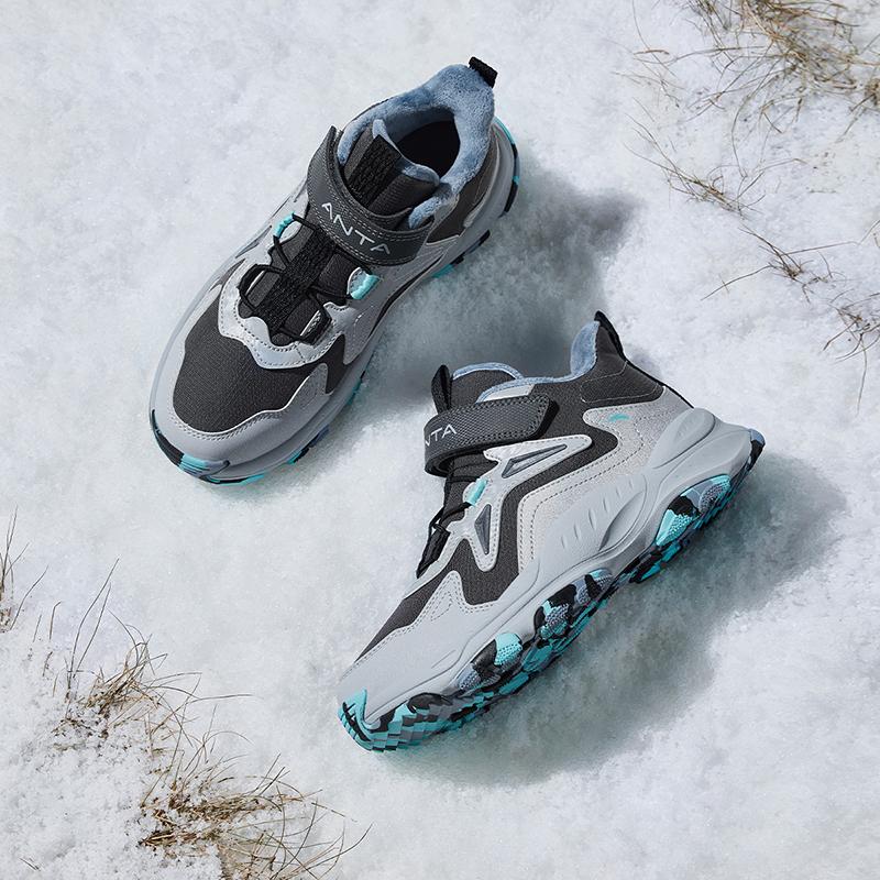 Anta Kids Trendy Fashion Fleece Lined Non-Slip Shock Absorbing Wear-Resistant Breathable Warm Mid-Top Casual Shoes Kids Casual Shoes A12446932-4