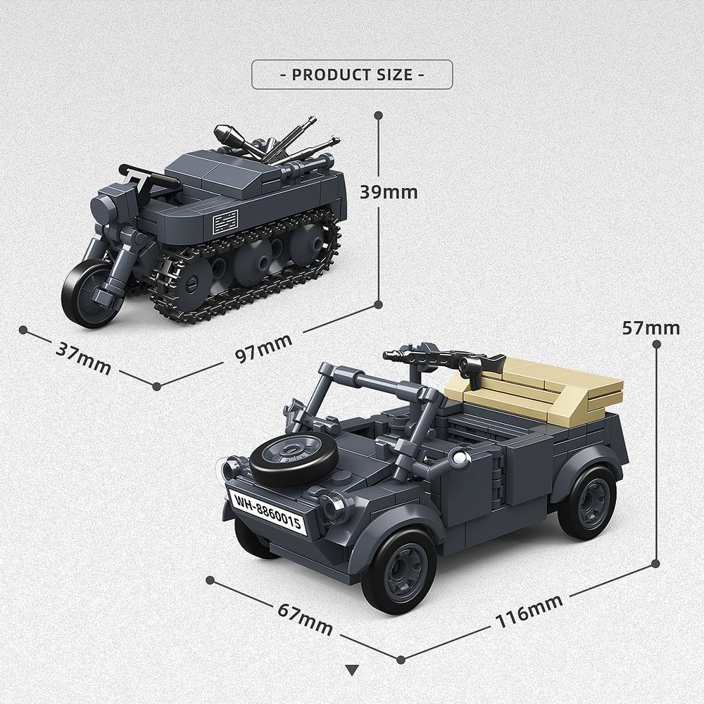 NEW 400Pcs 38T-A Light Tank World War II Motorcycle German Off-road Truck Bricks Assembly Model Building Blocks Boy Toy Car Gift