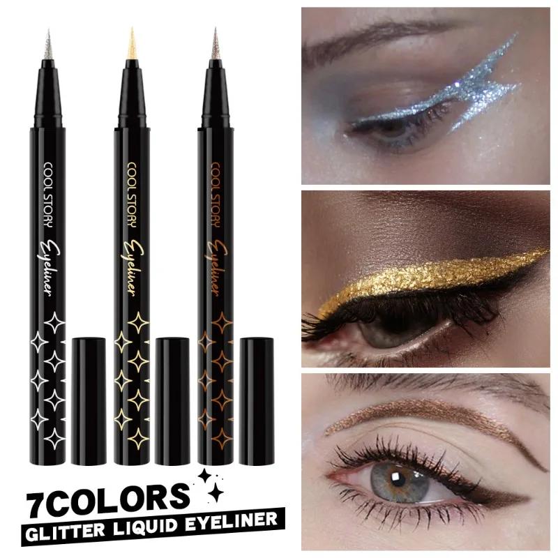 6-Color Waterproof Glitter Eyeliner Pen Long-Lasting Quick-Dry Diamond Shining Eye Shadow Stick for Big Eye Makeup