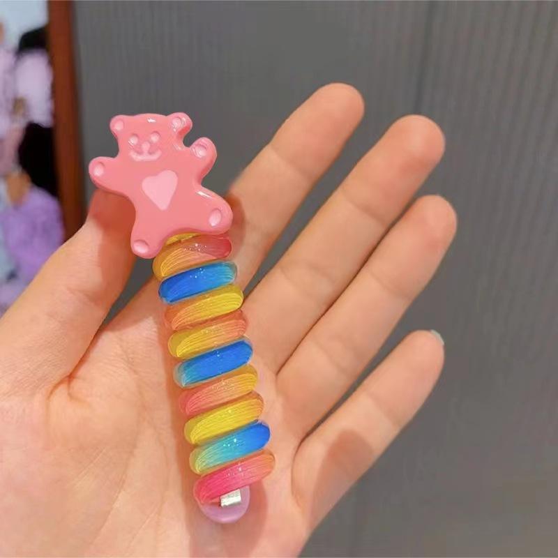 1PC New Lovely Beaded Big Flowers Elastic Spiral Hair Rope Head Rope Ponytail Hair Ring Rubber Band Headdress For Kids