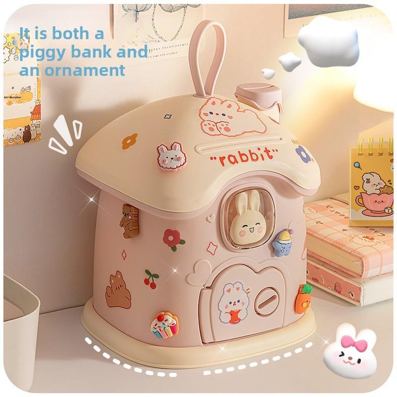 Mushroom House Piggy Bank For Kids With Diy Stickers And Durable Plastic Material