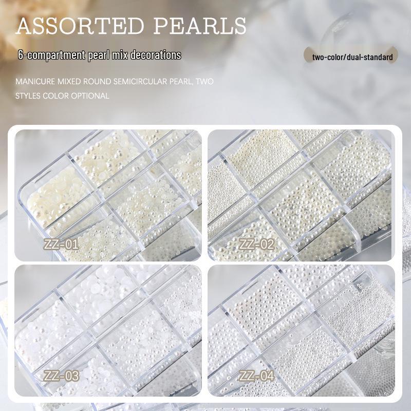 İnci ve Rhinestone 3 Boyutlu Tırnak Sanatı Süslemeleri - Karışık Boyut Düz Taban Yüksek Parlaklıkta Yuvarlak Boncuklar