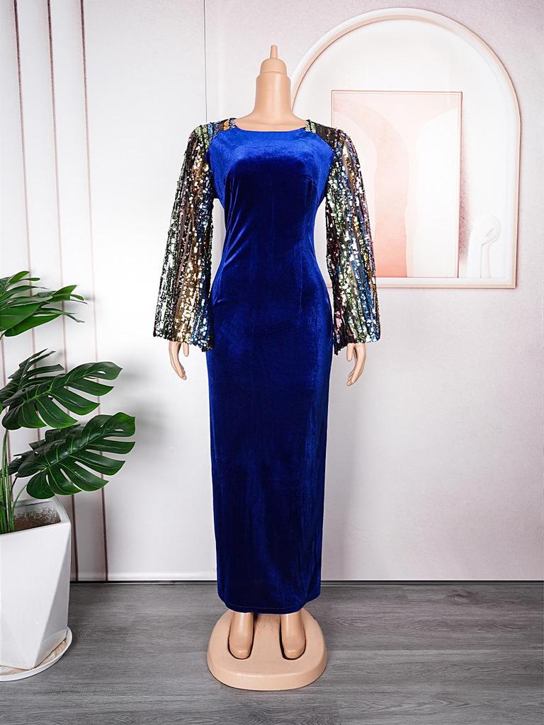 Elegante Gonna Lunga in Flanella con Paillettes Europee e Americane per Donne Africane - Vestibilità Slim, Taglia Grande, Design Grazioso