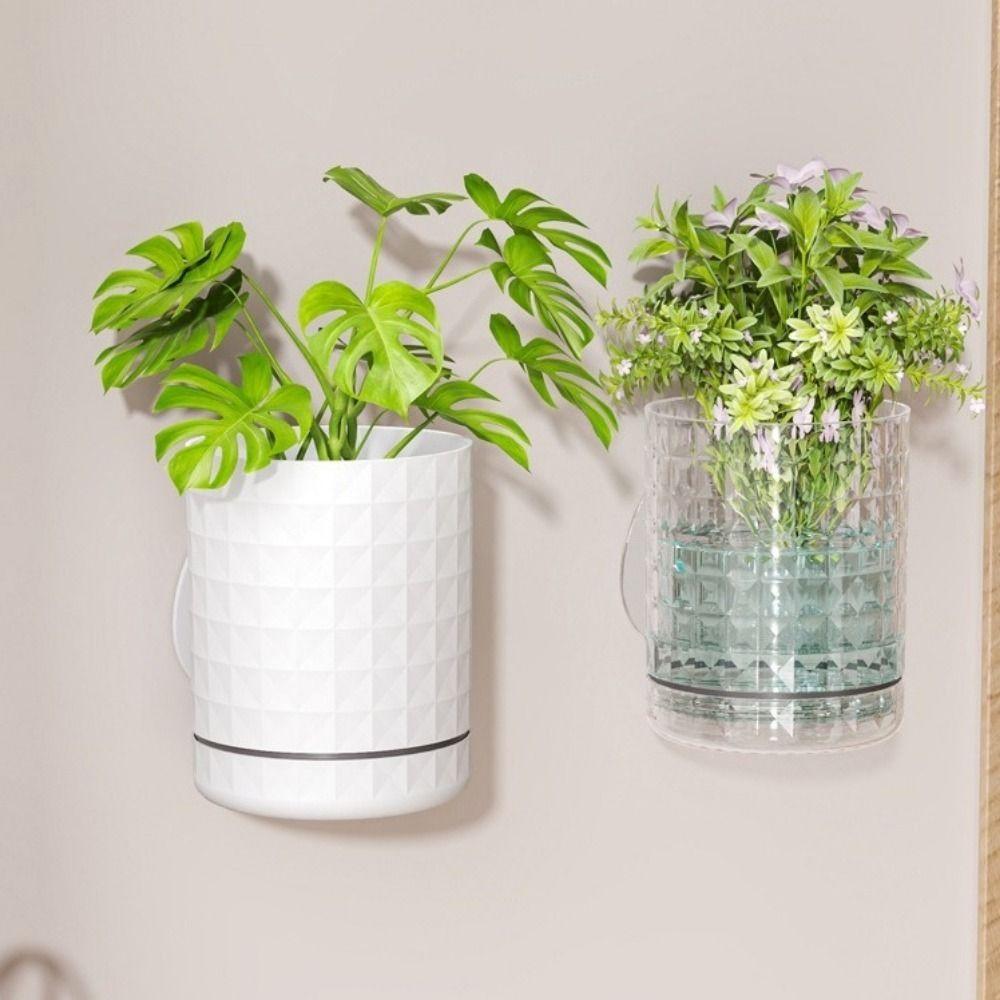 Plastic Hydroponic Wall Planter Self-Adhesive Double Layer Hanging Flower Pot Space Saving Decorative Wall Mounted Planter