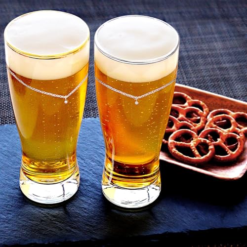 Lara Christie Platinum and Gold Rimmed Solitaire Beer Glasses, 410ml, Pair, LH-84-0004P-S