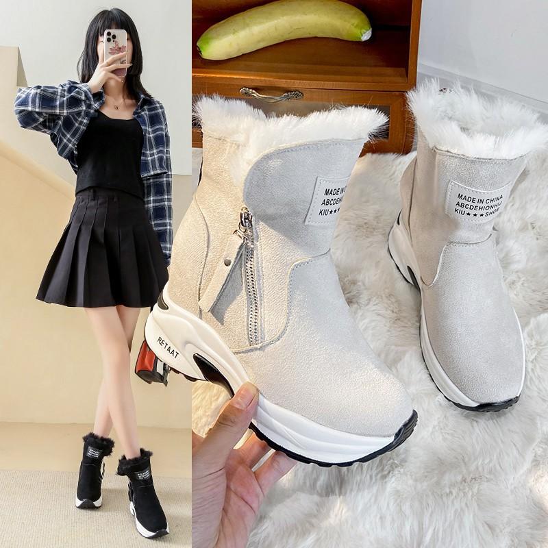 

Autumn and winter new slope heel thick-soled snow boots piled and thickened fashion thermal cotton shoes medium tube sleeve feet solid color short boo 40 хакі