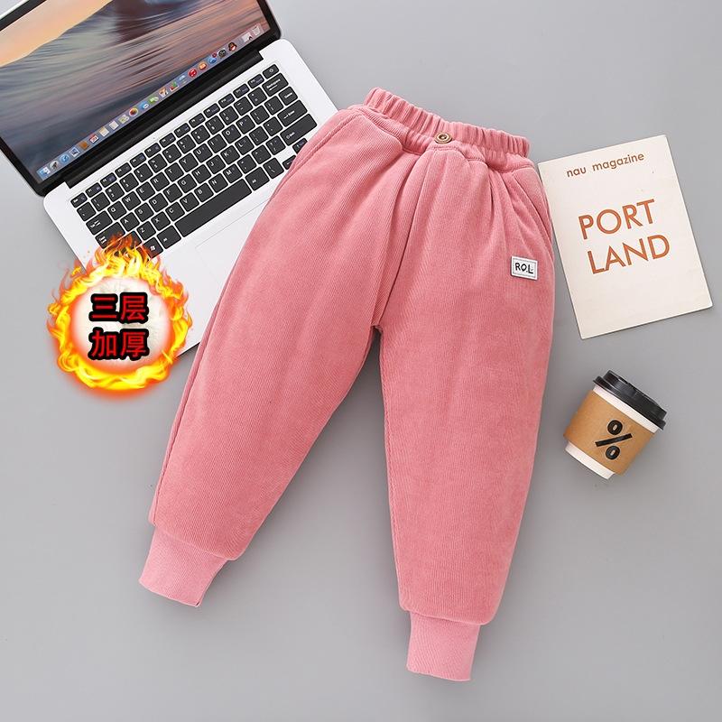 Boys Thick Padded Pants Winter Kids Plus Velvet Warm Trousers Children Lambswool Cotton Long Pants Casual Sports Pants