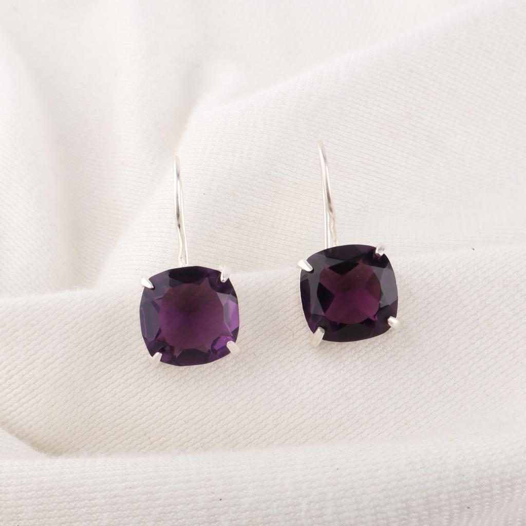 Amethyst Gemstone Silver Earrings, 925 Solid Sterling Silver Earrings For Gift, Handmade Beautiful Silver Earrings For Wedding Gift