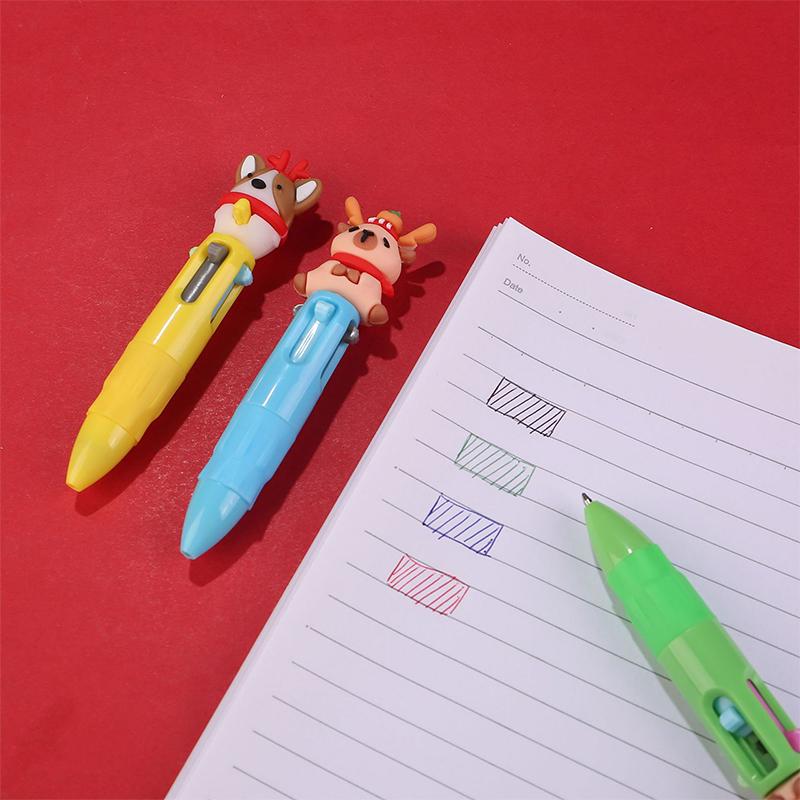 10 Adet Noel Dört Renkli Tükenmez Kalem Sevimli Geyik Noel Baba Mini Jel Kalem El Kitabı Kalemi Öğrenci Ödülü Hediye