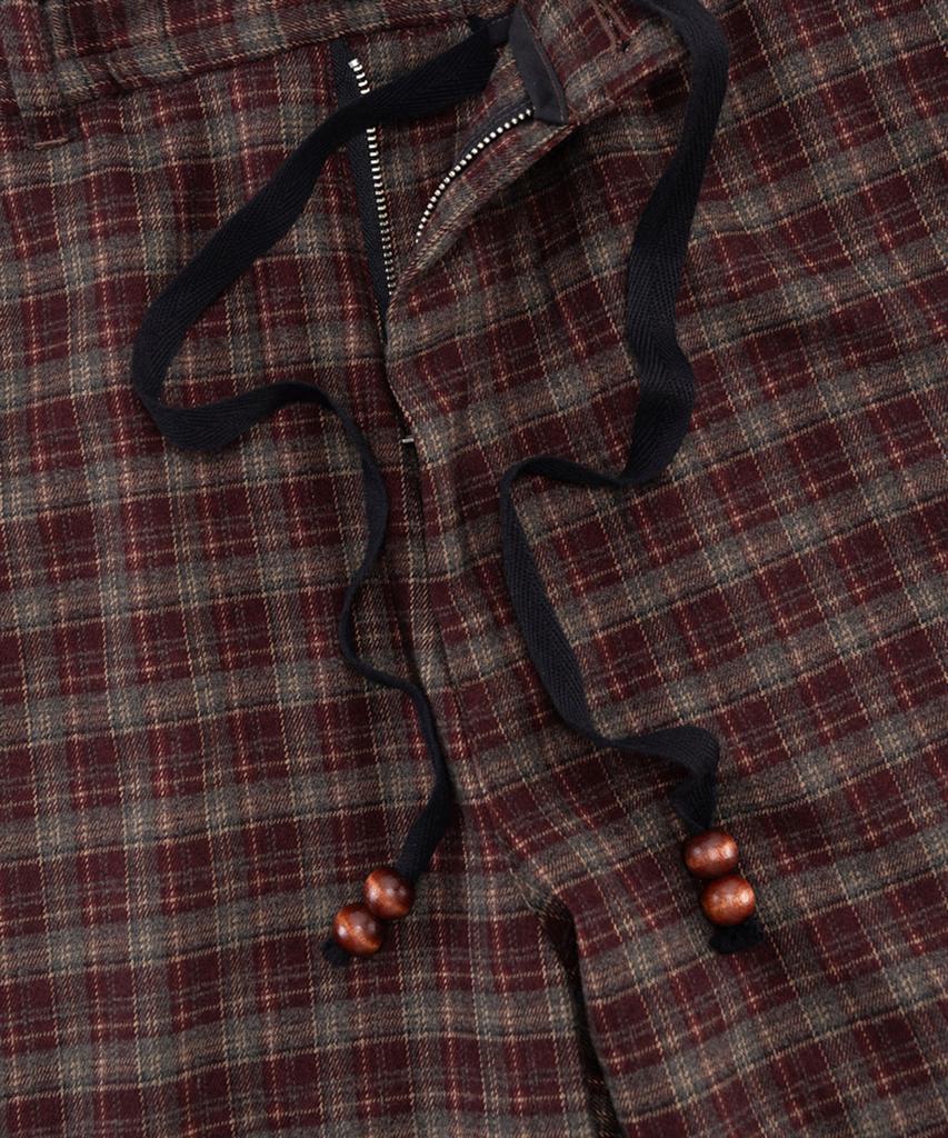 PREF Burgundy Tratan Check Elastic Waist Trouser