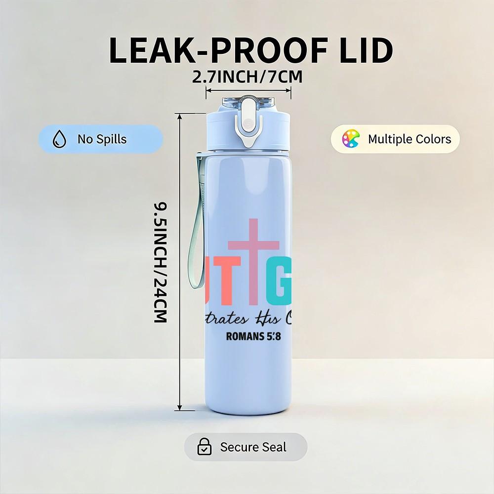 1PC But God Bold Pink Letter Print 750ml Color Plastic Sports Water Bottle Leakproof Flip Straw Lid Suitable for Sports Office Home Use