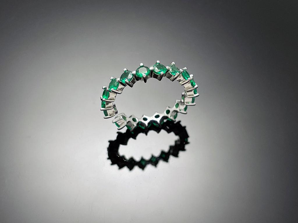 Wooing 4-Prong 3Mm Silver Compass Layering Ring Green Stone