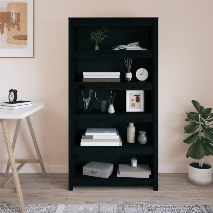 VidaXL Bibliothèque Noir 80x35x154 cm Bois de pin massif 821693