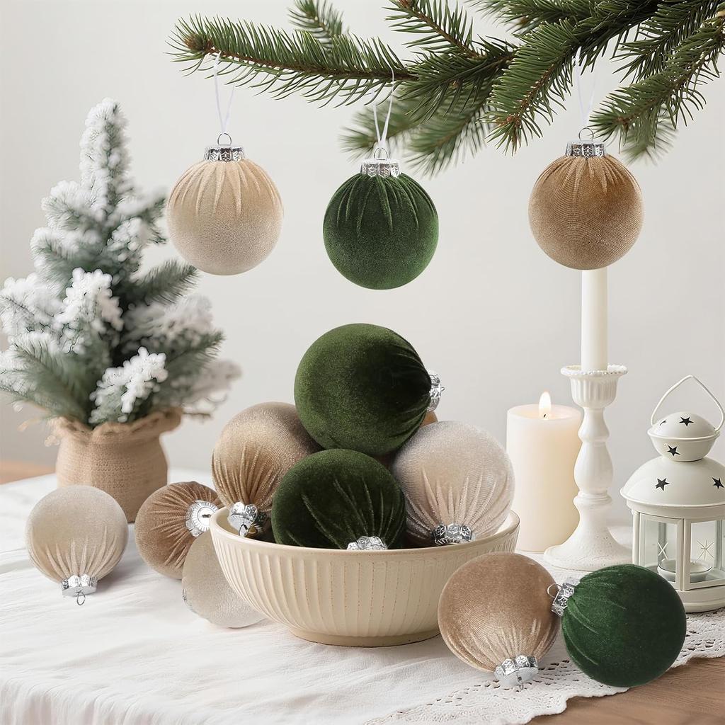 Velvet Christmas Ball Ornaments Set - 15pcs 3.15 inch Flocked Xmas Decorations Ornaments for Christmas Tree Garland Table Centerpiece Festival Decor
