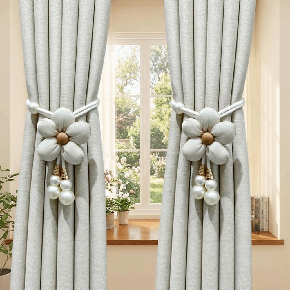 Adjustable Pearl Curtain Holdbacks Fabric Flowers Curtain Buckle Curtains Tie Rope  Living Room