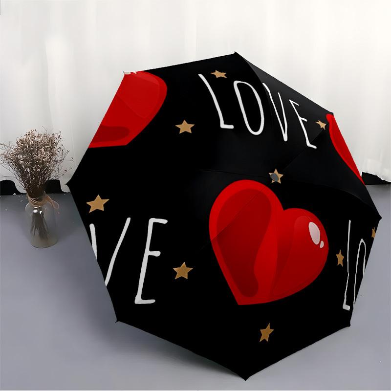 1pc Love Hearts Open/Close Folding Umbrella, All- Portable Umbrella for & Men, Stylish Accessory (Holiday Gift) 8-Rib Yy251213164