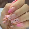 24Pcs Long Almond Press On Nails French Pink Wave Line Design Detachable Fake Fingernails Manicure Tips