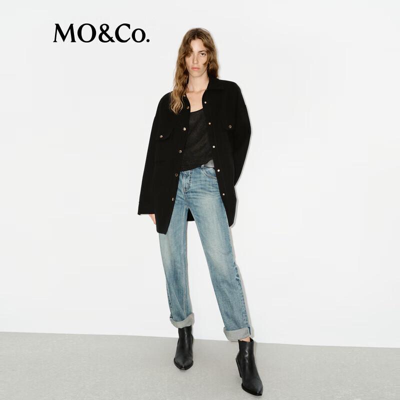 MO&Co. Merino Wool Shirt Collar Drop Shoulder Double-Faced Coat