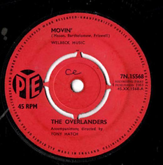 

7inch Record OVERLANDERS Movin Rainbow 7N15568 PYE RECORDS 1963 UK Rock Used