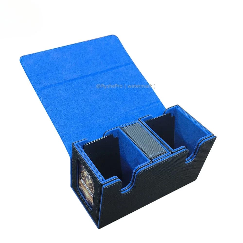 Durable Card Storage Box with Dice Tray 200+ Double Sleeved Cards Design for MTG Commander Deck Box with Sideloading Card Tray