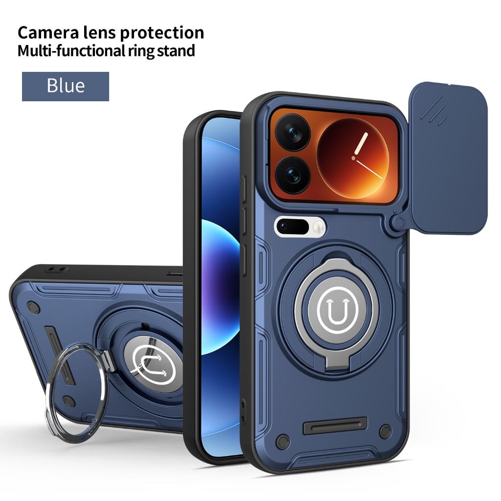 Magnetic Car Mount 360° Ring Kickstand Phone Case with Slide Camera Lens Cover For Xiaomi 17 Pro Max 15T Shockproof Armor Cover