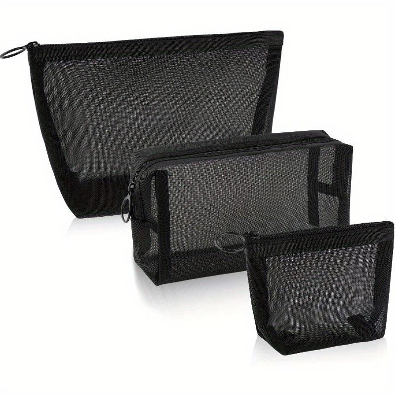 3 Pieces Mesh Cosmetic Bag Mesh Makeup Bags Zipper Pouch for Offices Travel Accessories 3 Sizes(Black)