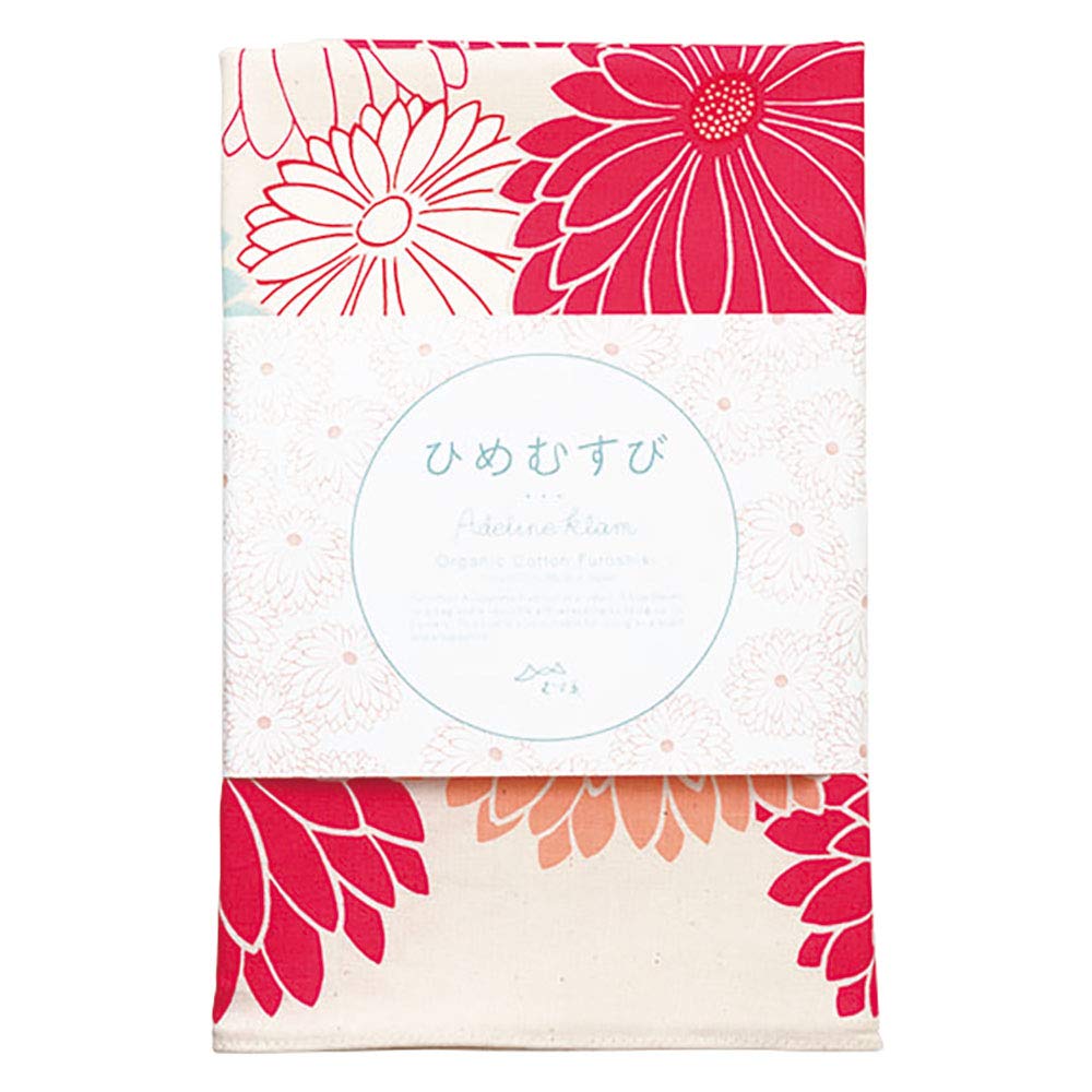 Musubi Furoshiki 100 Himemusubi Adeline Klam Chrysanthemum Red 100cm Organic Cotton