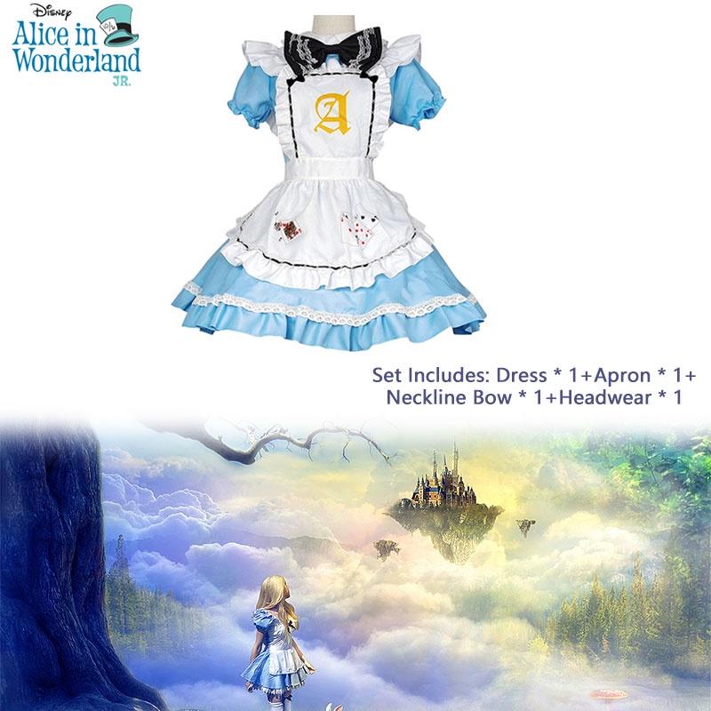 In Alice Wonderland Maid Dress Set Cosplay Costume Playing Card Pattern Fan Girl
