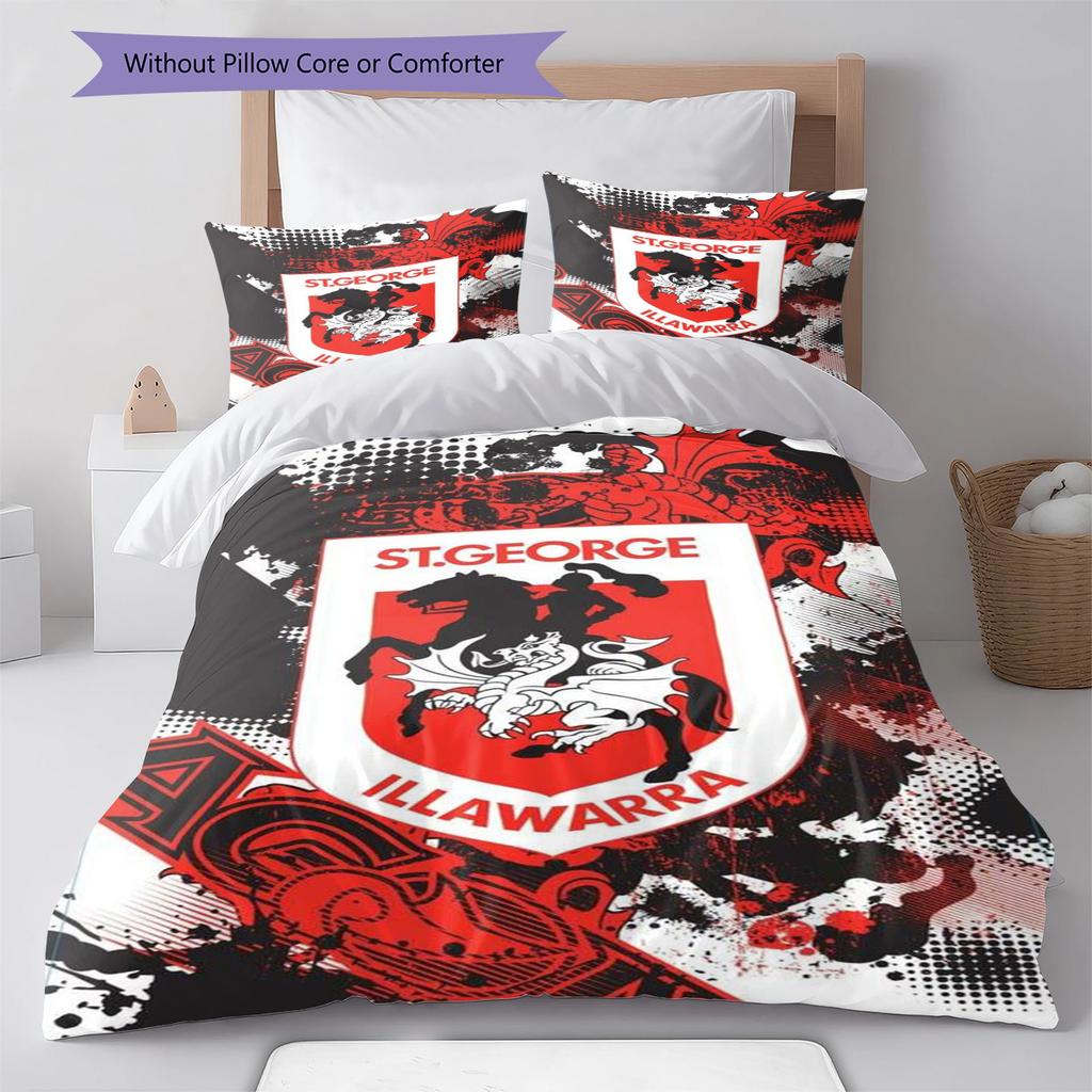 St George Dragons Pattern Bedding Set Quilt Cover Pillowcase Home Decor Gift (1 * duvet cover + 2 * pillowcase, without core)