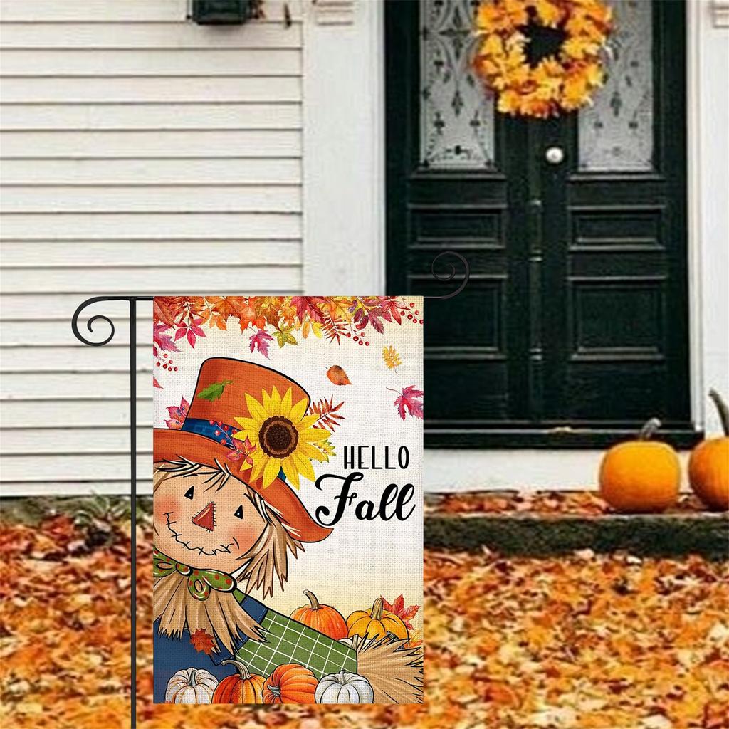 Autumn Harvest Garden Flag Double Sided Pumpkin Patch Scarecrow Sunflower Print Flag Seasonal Decor for Outdoor Yard Lawn Patio
