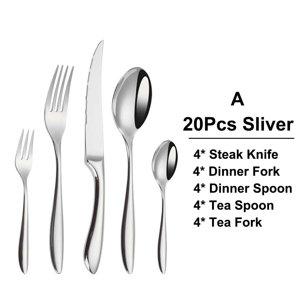 6/16/20/24Pcs Sliver Tableware Stainless Steel 304 Cutlery Set Western Knife Fork Spoon Mirror Dinner Set  Elegant Flatware