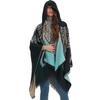 Womens Oversized Knitted Hooded Cape Shawl With Peacock Jacquard Warm Winter Wrap
