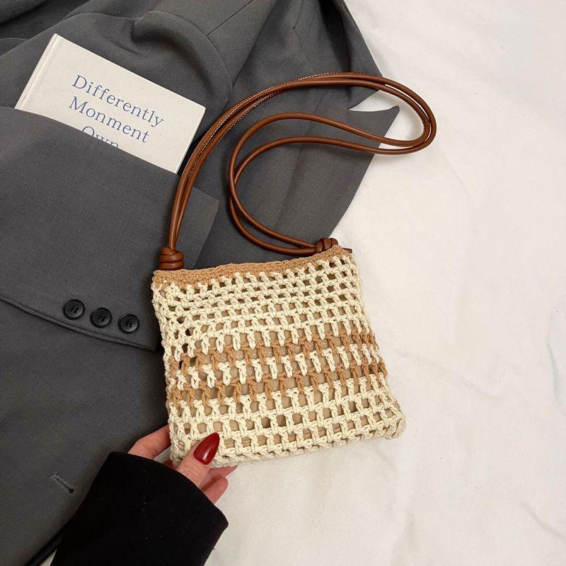 

Summer Summer Seaside Holiday Style Woven Straw Bag Women 2025 New Fashion Niche Messenger Bag Mobile Phone Bag Khakis with rice