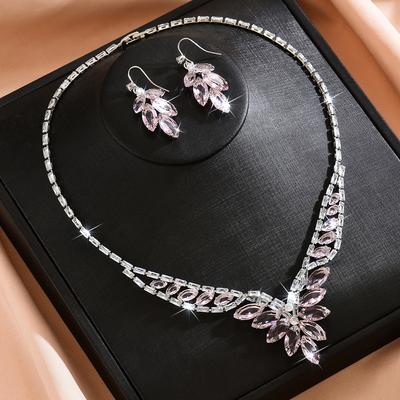 Edles Leichtluxus Bankett Exquisites Halsketten-Ohrring-Zweiteiler Set Trendiges Funkelndes Blumen-Set