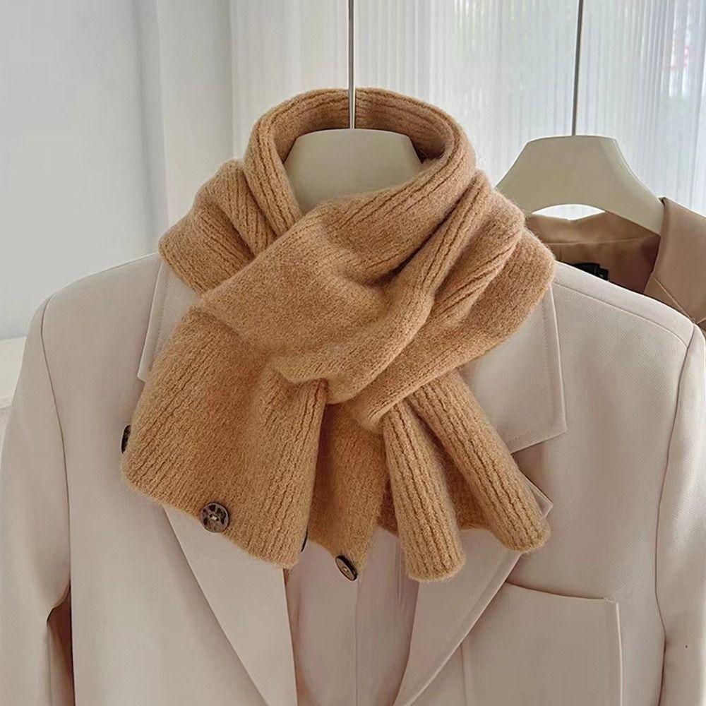 Solid Color Neck Scarf Knitted Neckerchief Wrap Winter Warm Neck Warmer  Women