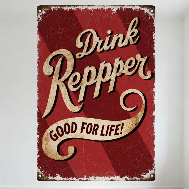 

Vintage Metal Tin Sign Red Background Drink Repper Light Brown Cursive Text GOOD FOR LIFE! Cream Scroll Retro Aged Decor for 20x30cm（7.8x11.8inch）