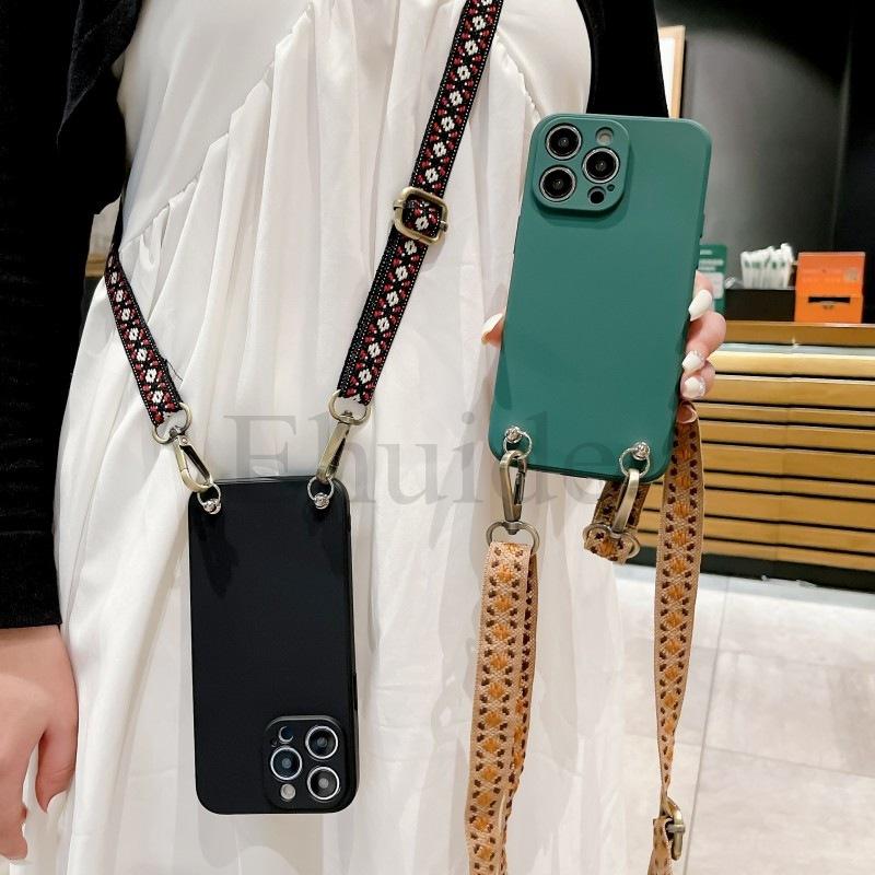 Retro Strap Case For Samsung Galaxy S25 Ultra S23 Plus S24 FE A56 A36 A16 A06 A26 Crossbody Lanyard Cord Liquid Silicone Cover