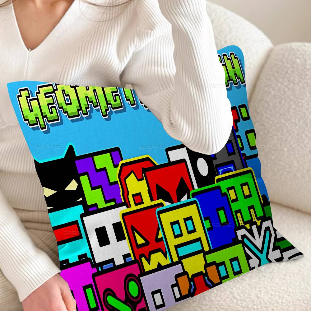 Cartoon Geometry Dash Video Game Pillow Cover Sofa Cushion Cover Home Room Decoration Children Gift