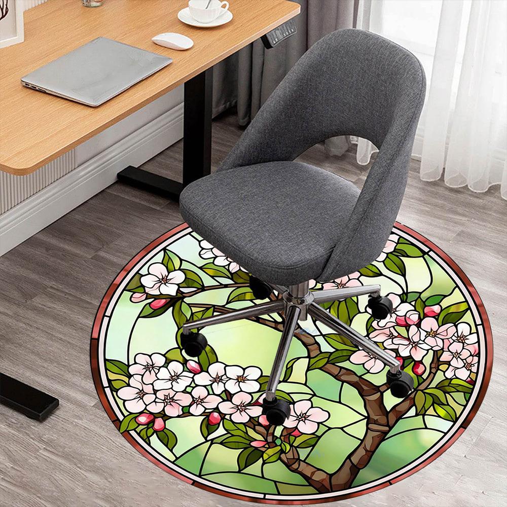 1pc Cherry Blossom Round Chair mat office Area Rug - Non-Slip, Floor Mat for Office, Bedroom, Ideal home decor gift c0112011